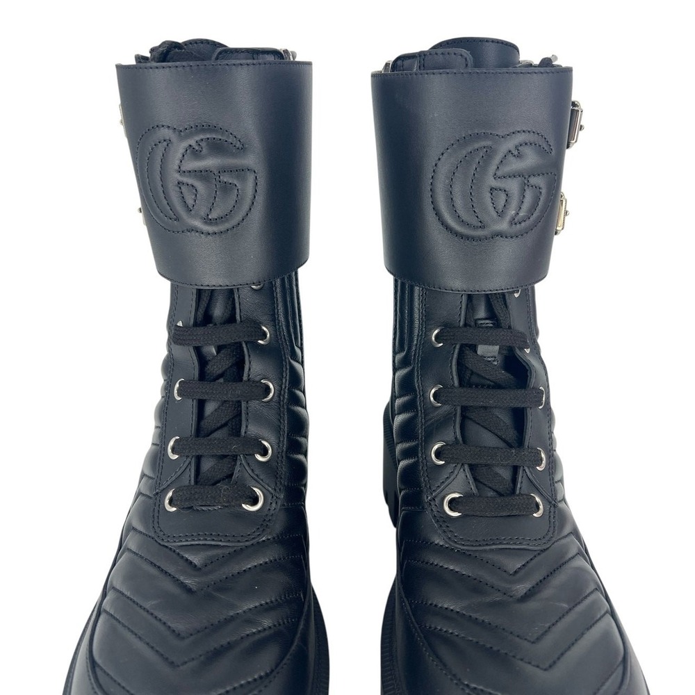 Gucci Frances Quilted Leather Combat Boots in Black Size 37.5 - Picture 13 of 16